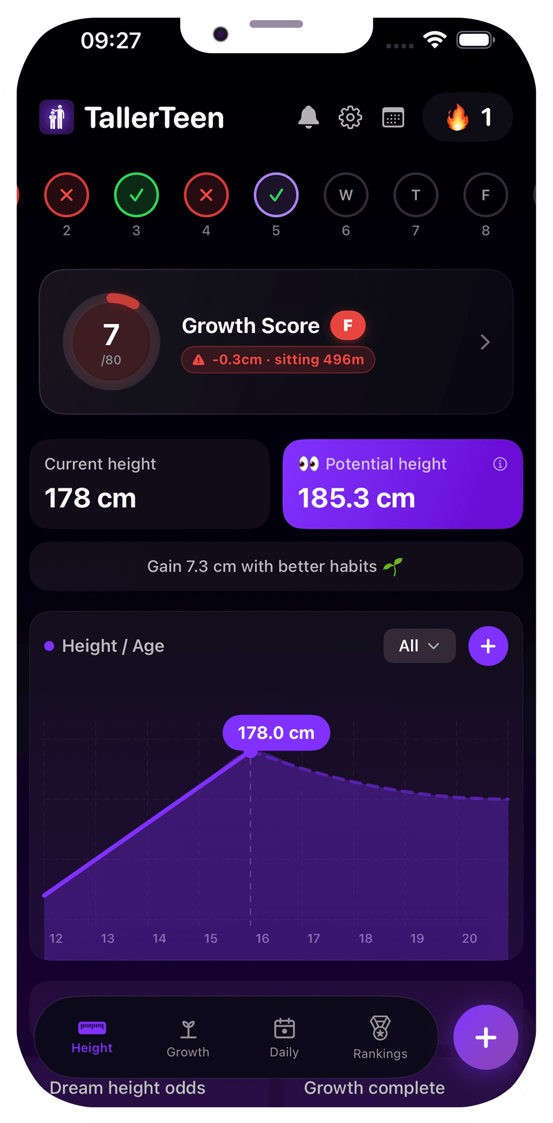 TallerTeen app — track your height, see your potential